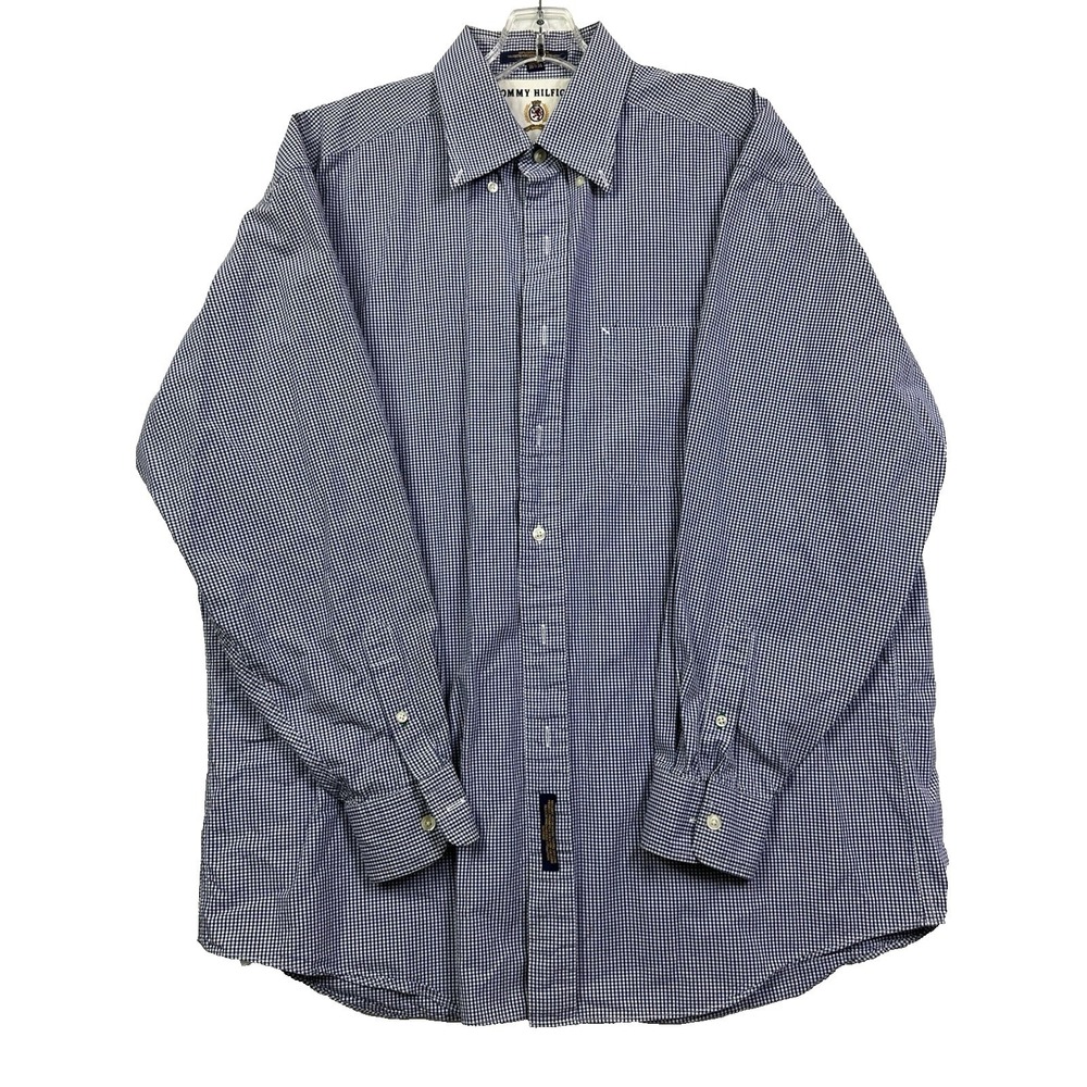 VTG Tommy Hilfiger Blue Single Chest Pocket Button Dress Shirt long sleeves 16.5